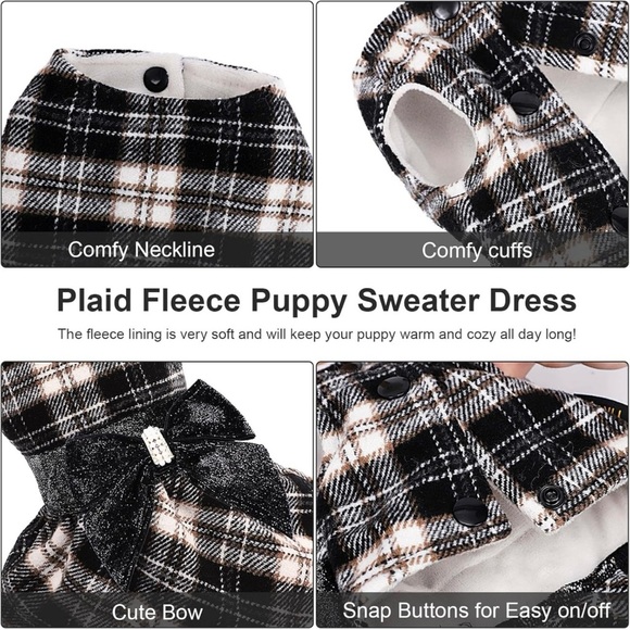 Dress Plaid Dog Sweaters for Small Dogs Girl Winter Pet Dress Small Dog Outfits - Picture 6 of 9
